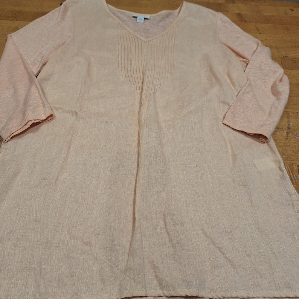 J. Jill Tunic XS Linen Peach‎ Love Pintuck V-Neck 3/4 Sleeve Top Casual Relaxed